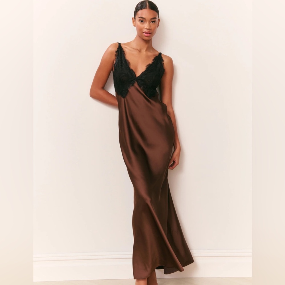 Love Shack Fancy Iridia Satin Maxi Slip Dress